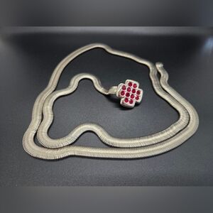 Vintage chain slinky belt with red rhinestone buckle